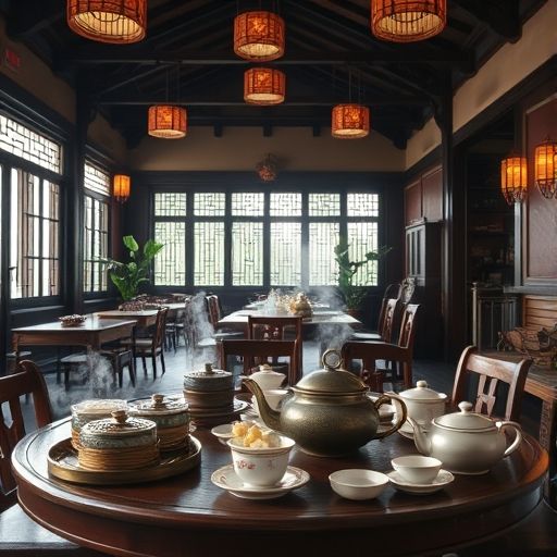 广州传统茶楼内的茶具与点心