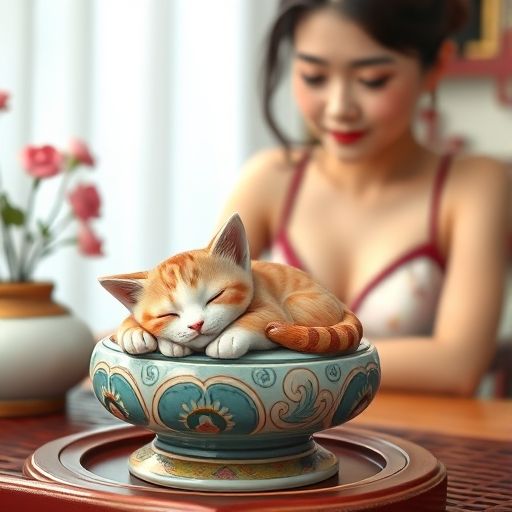 茶桌上打盹的可爱茶宠小猫