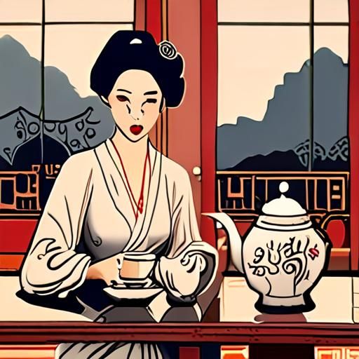 老茶肆的茶具摆设