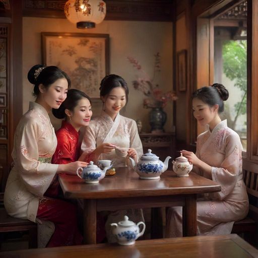 好友在茶室谈笑