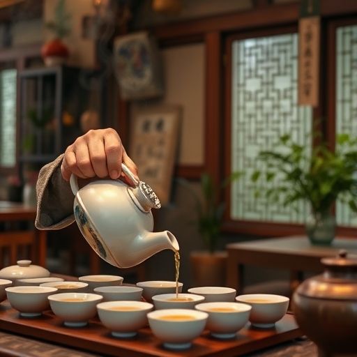 茶艺师在广州茶肆倒茶