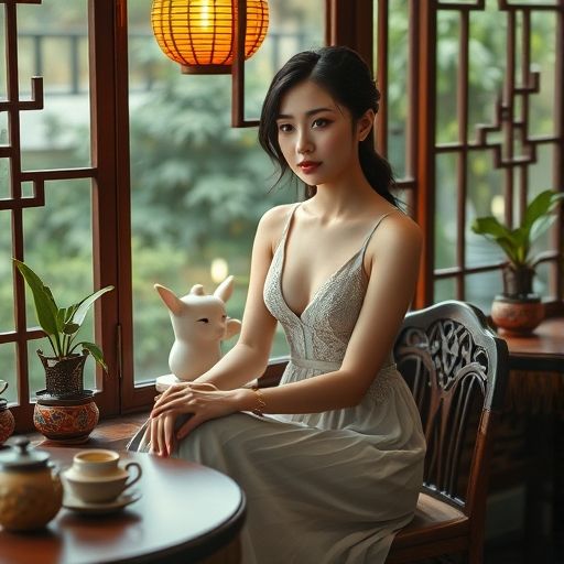 安静的窗边喝茶场景