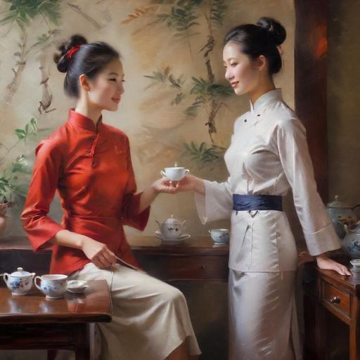 茶艺师与客人温馨交流