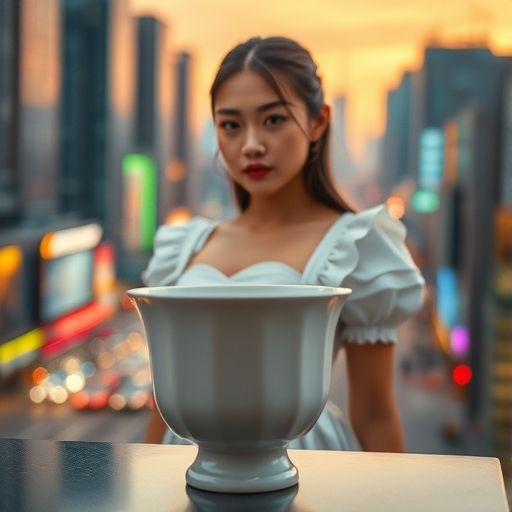 广州都市背景与茶杯融合的意象