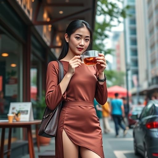 年轻人在广州街头享受嫩茶