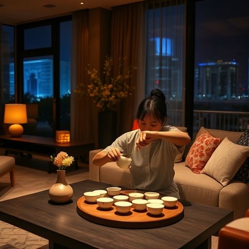 夜晚广州客厅茶艺服务