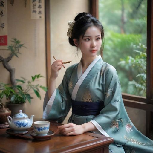 茶室内书法活动的雅致场景