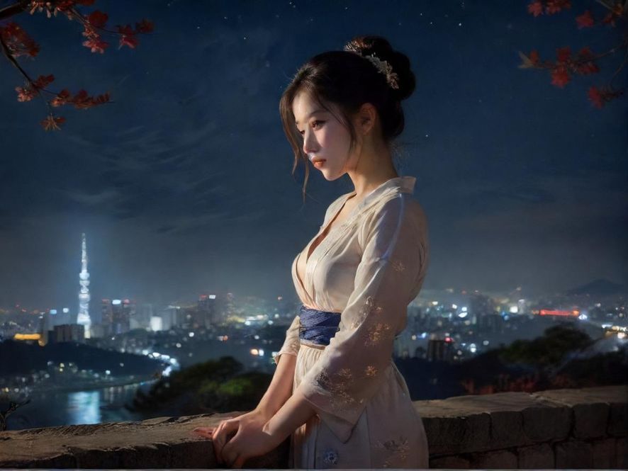 广州夜生活街景,霓虹灯光在动态模糊的城市夜景中闪烁。