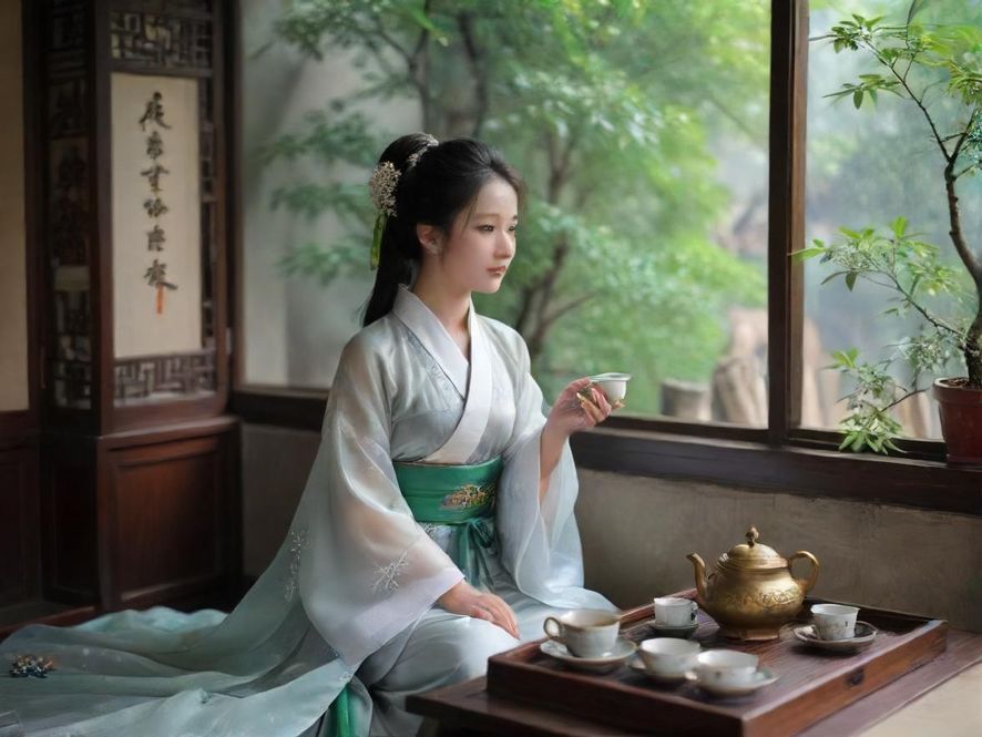 雅致私密茶室,暖色灯光下茶具特写