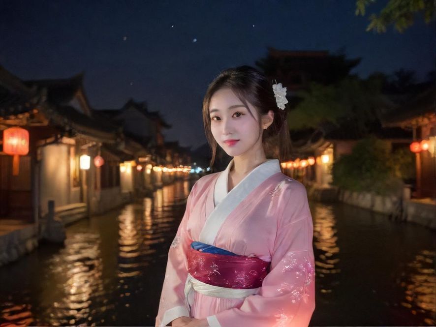 都市夜景,霓虹闪烁,远处高楼林立,充满神秘与诱惑。