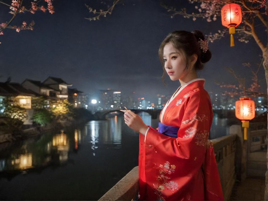 都市夜景霓虹灯光下的繁华街区