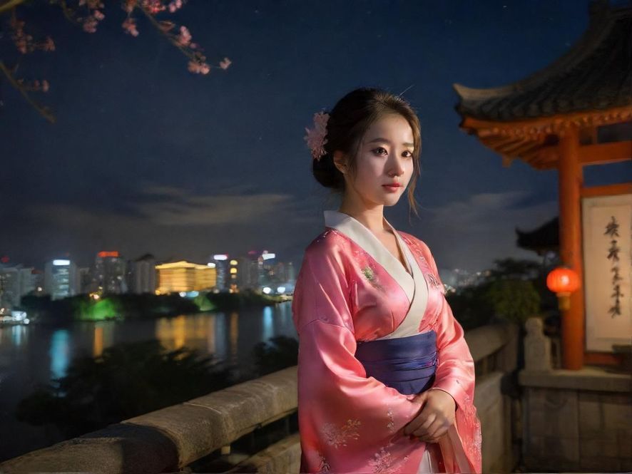 繁华都市夜景，灯光璀璨的城市天际线