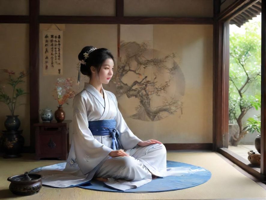 一间布置雅致的茶室一角,光线柔和,营造出私密的氛围。