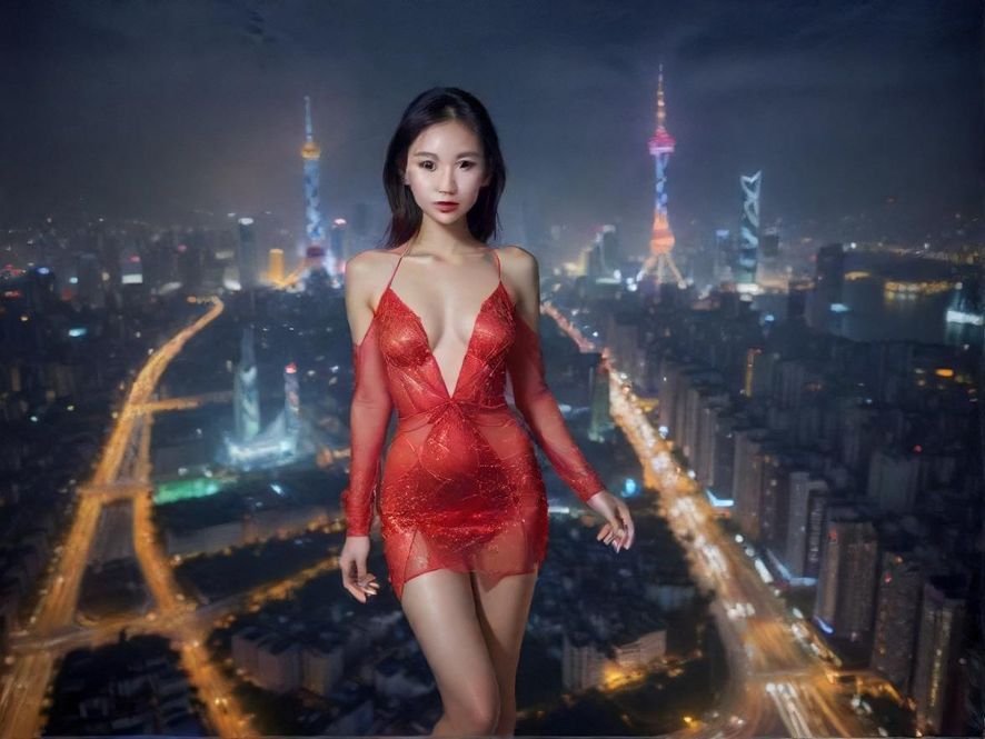 广州夜景下的城市街道