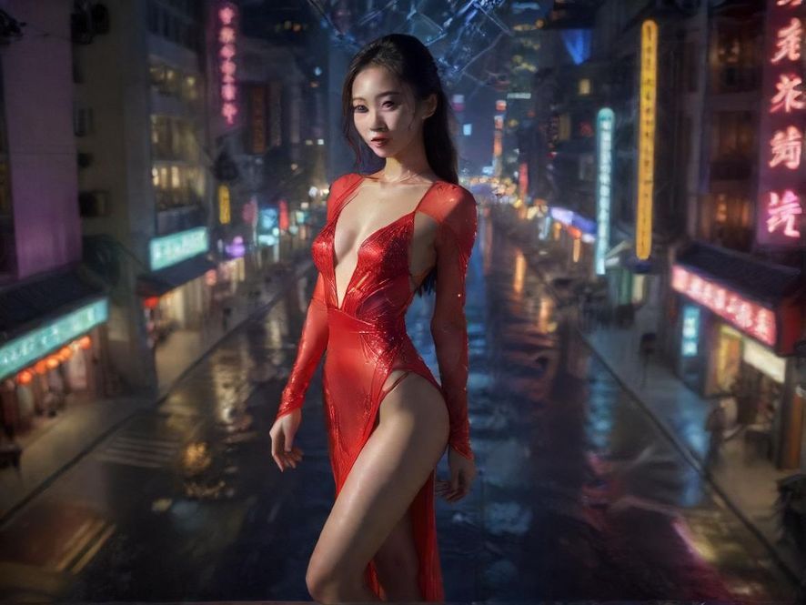 夜幕下的城市街景，灯光闪烁，充满神秘感