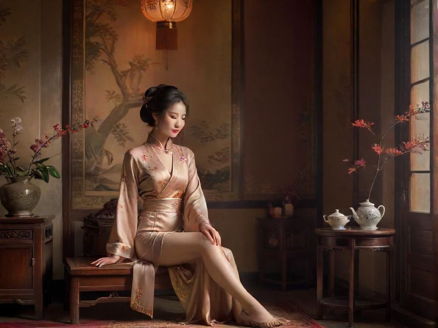 一间布置温馨的私密茶室,茶具精致,光线温暖,营造出宁静雅致的氛围。