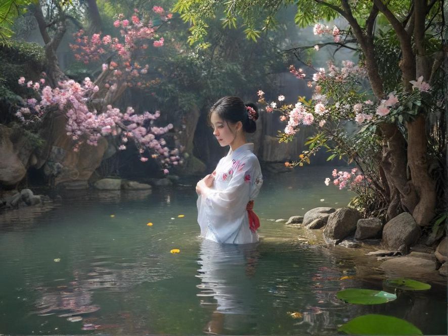 广州红洋皇宫水疗中心内一间宁静的理疗室，舒适的按摩床，四周点缀着鲜花和香薰，温暖的灯光营造出放松的氛围。