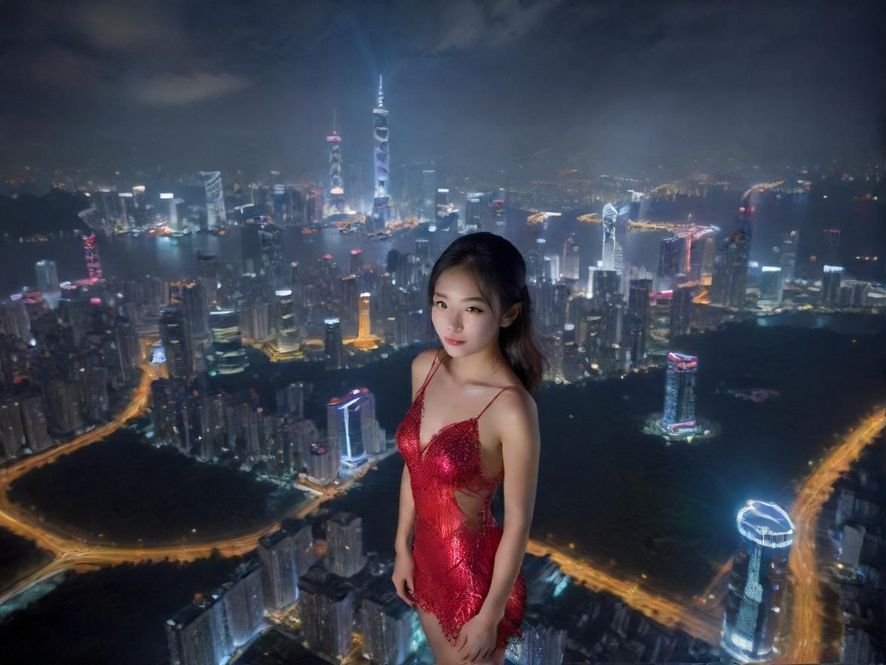 深圳高楼林立的夜景,灯光璀璨,象征都市的喧嚣与魅力。