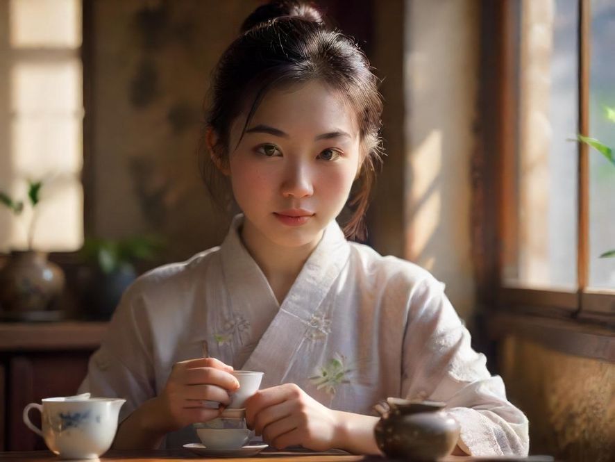 广州一品香茶艺师泡茶场景,唯美光影下的传统茶室氛围