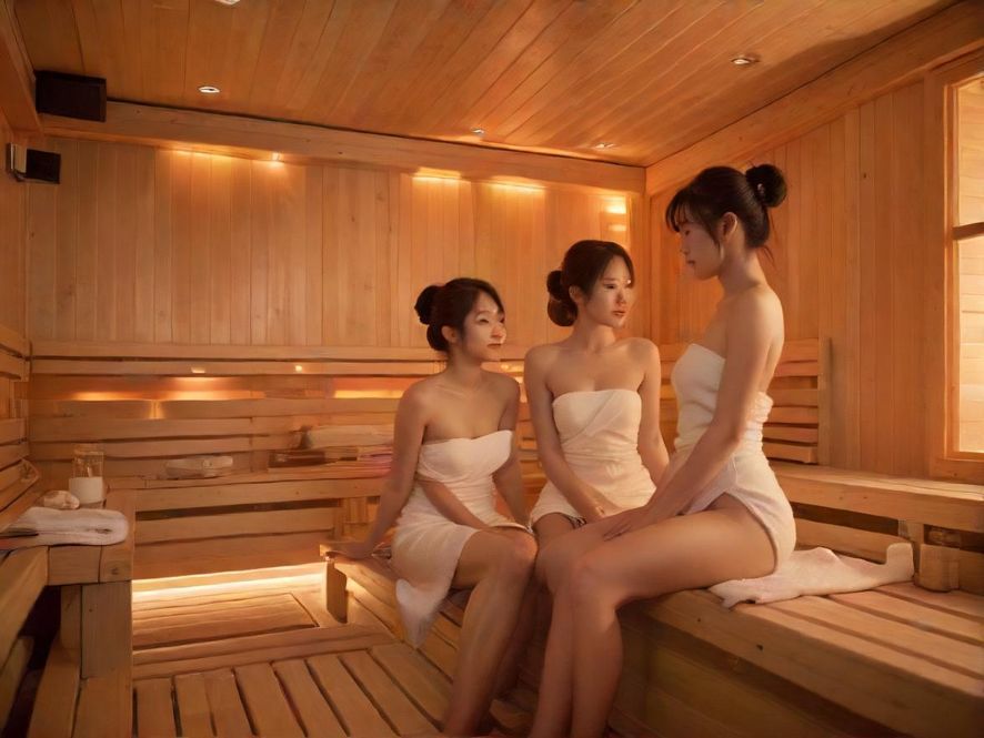 豪华水疗中心内的温馨桑拿房