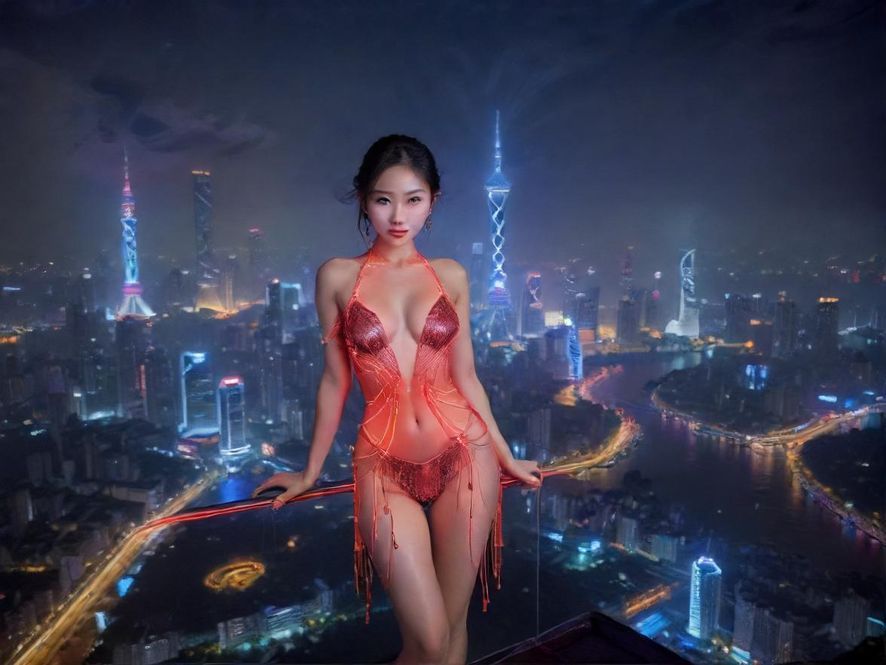 广州城市夜景，高楼林立，霓虹灯闪烁，展现都市繁华。