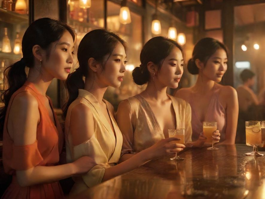 一群年轻人在时尚酒吧中举杯欢笑,享受轻松愉快的时光