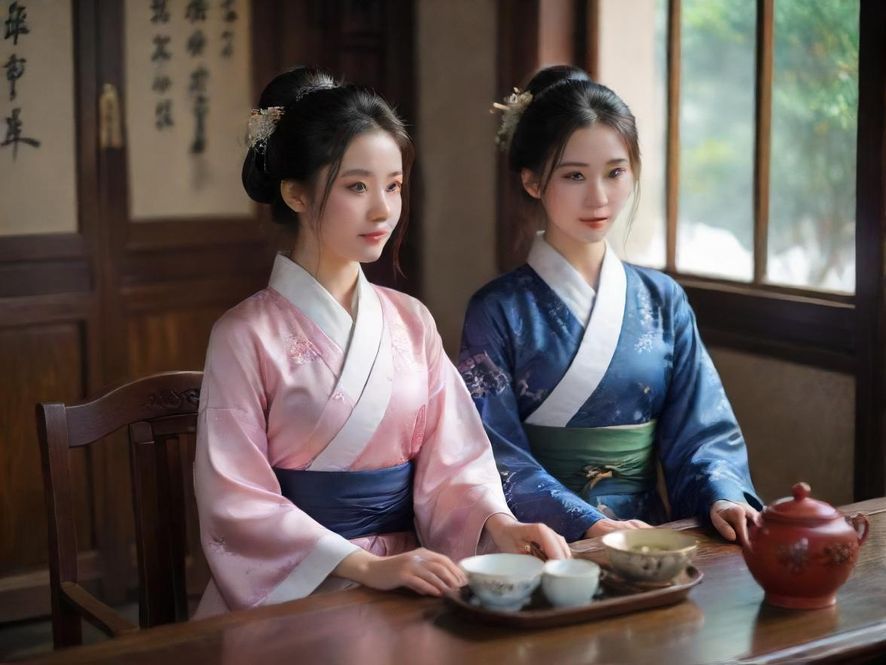 一位成熟女性在温馨茶室里优雅地坐着