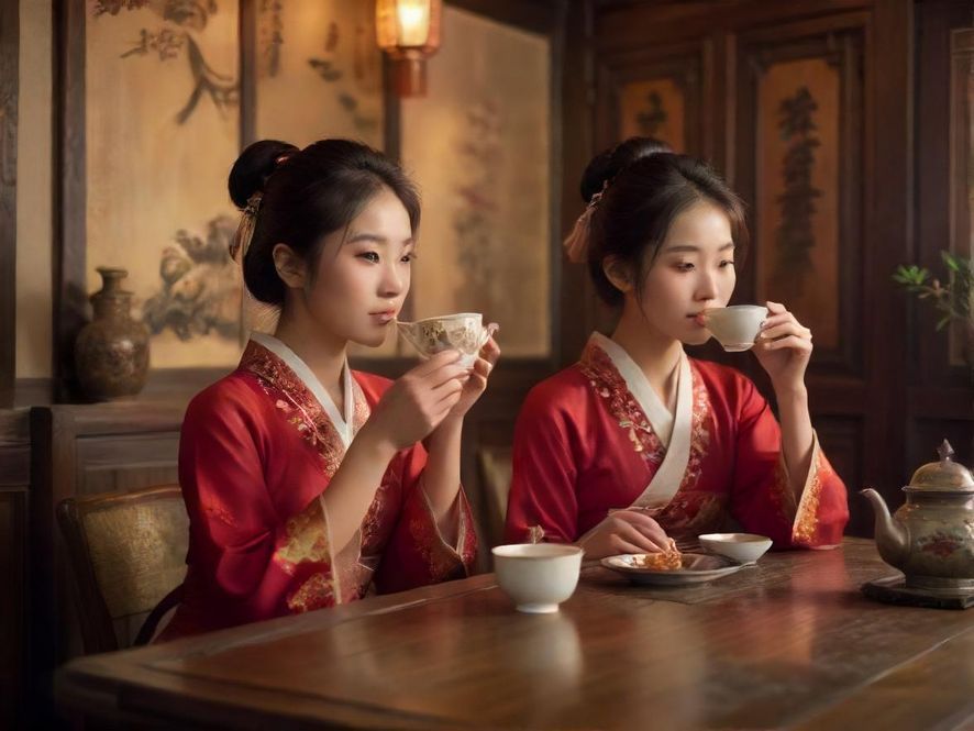 优雅美女品茶古风场景