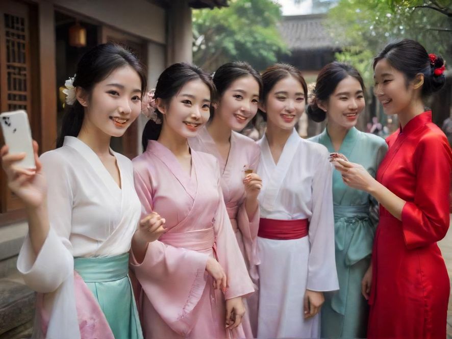 深圳茶友聚会在茶馆户外庭院的生活场景