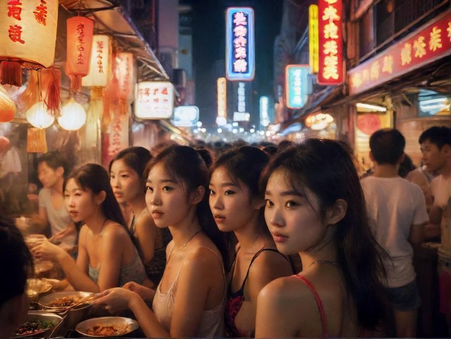 深圳夜市美食街热闹场景