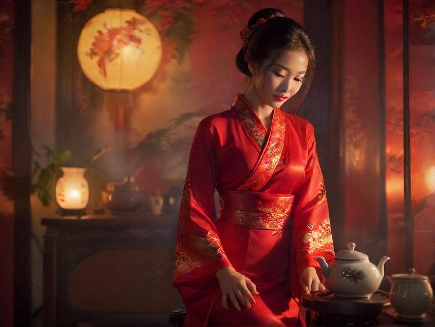 广州夜场会所的茶艺表演氛围