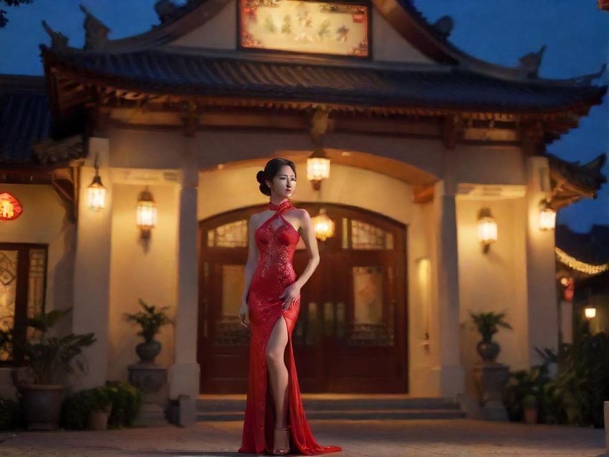 夜晚灯光下的会所入口