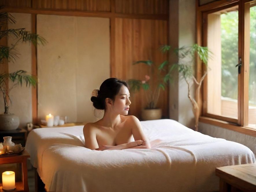 在广州桑拿情报站批发市场找到的温馨SPA会所,女士享受按摩,背景是柔和的灯光和宁静的氛围