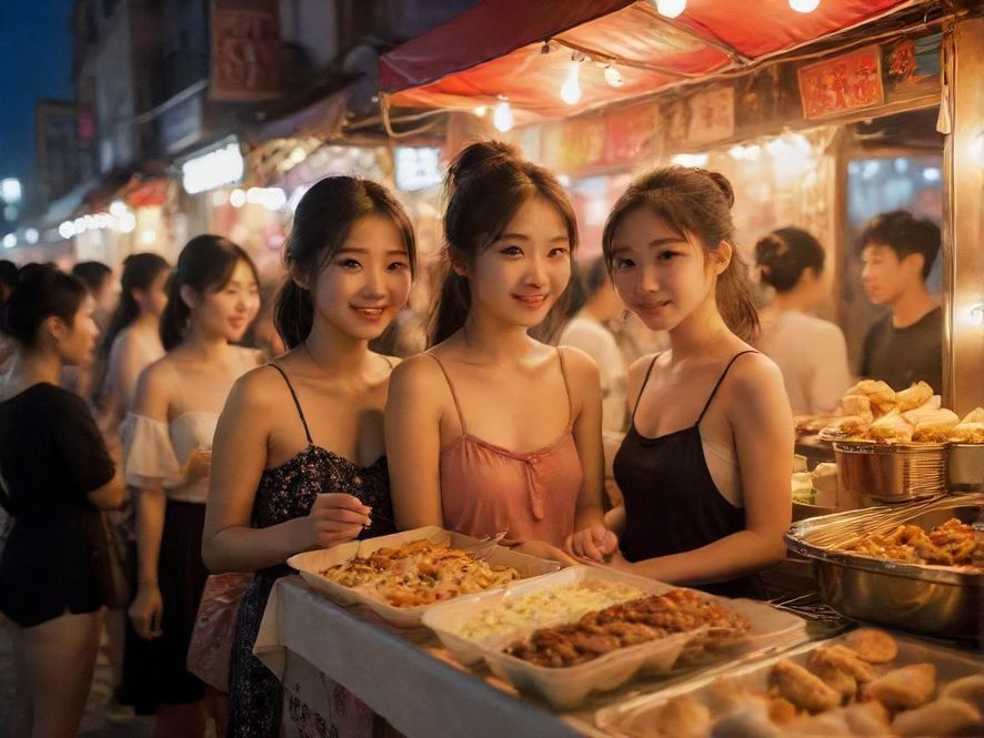 增城夜市上人头攒动,各色小吃摊位灯火辉煌