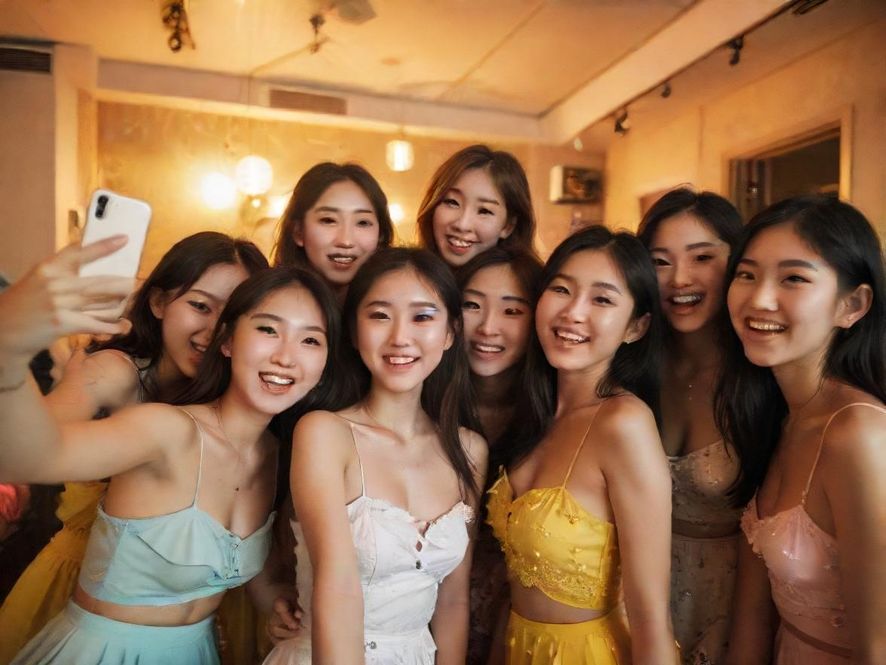 一群年轻人在增城酒吧里欢快畅饮,霓虹灯光下充满活力