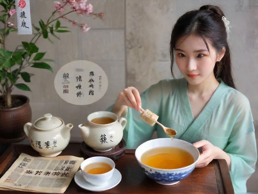 一位身着典雅服饰的女子,侧颜温婉,正全神贯注地进行茶道表演,精致的茶具在她手中显得格外雅致。