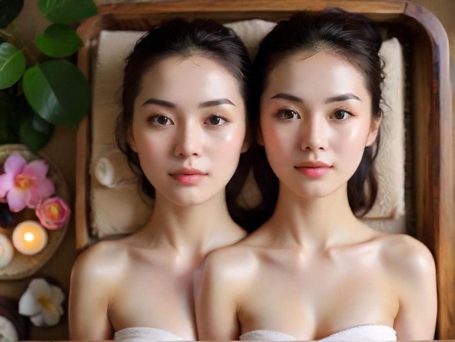 一位气质优雅的女士,在结束SPA后,坐在落地窗旁的休息区,手持一杯花草茶,面带微笑,享受片刻的宁静。