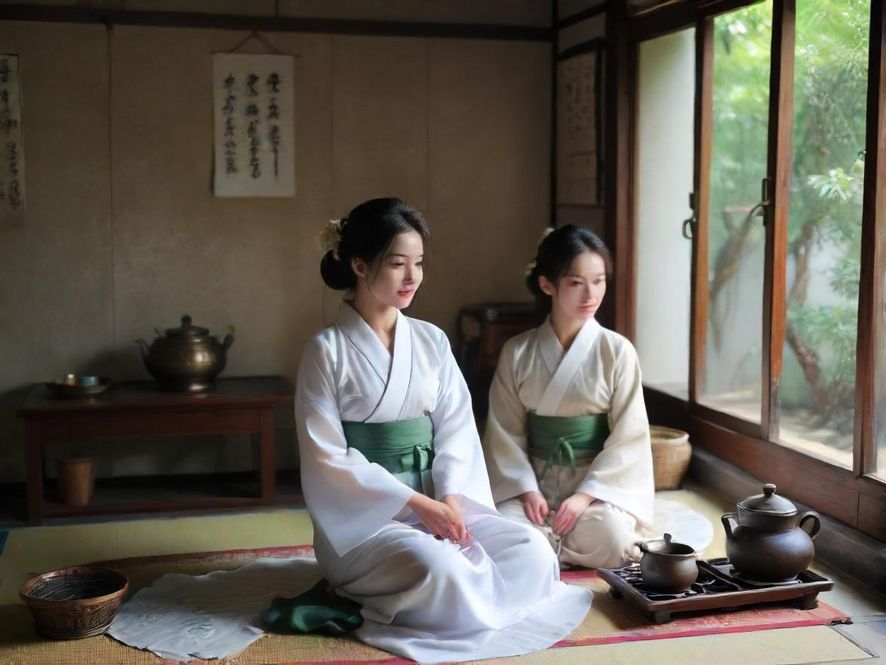 一位气质优雅的女士在温馨茶室中品茶